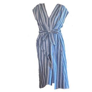 Max Studio Blue and White Striped Linen Blend Dress Sz L